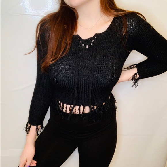 Marco G black tie up cropped sweater - Picture 2 of 7